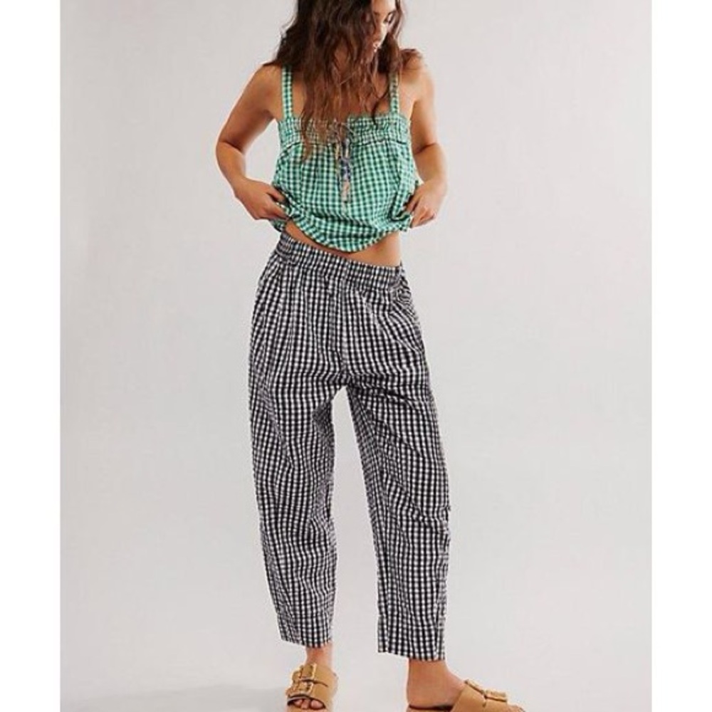 Free People Black and White Checkered Cropped Pants
